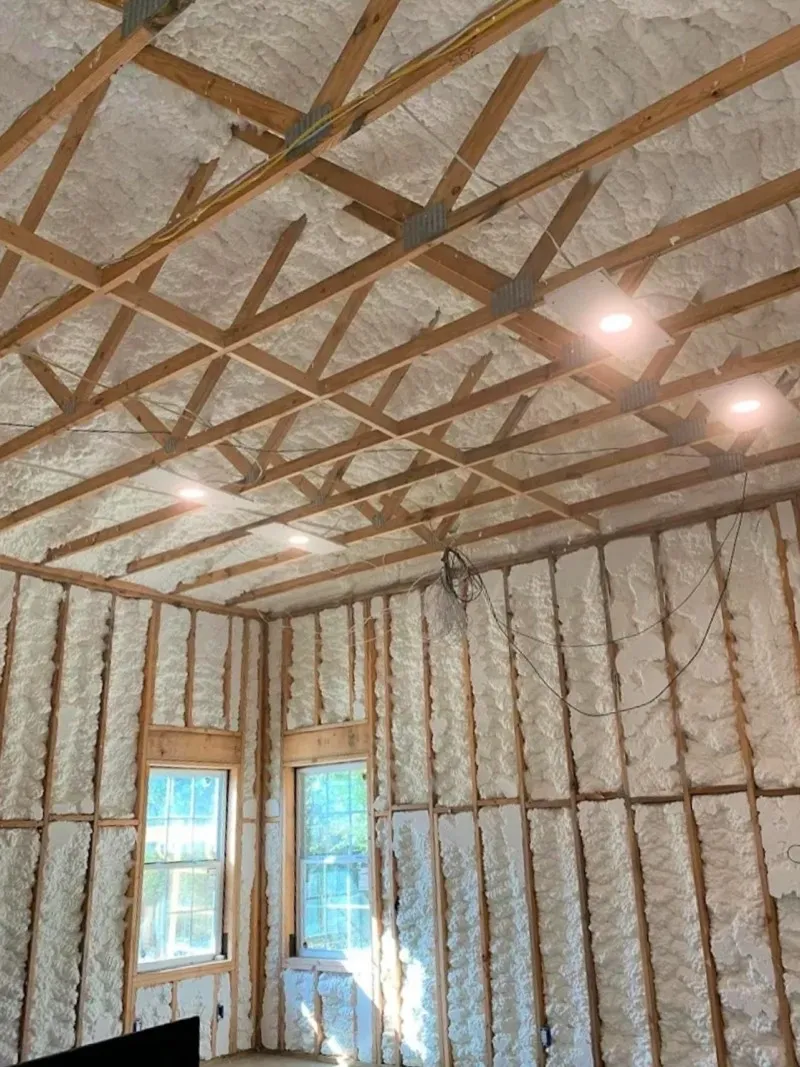 Spray foam applied to residential framing during new construction